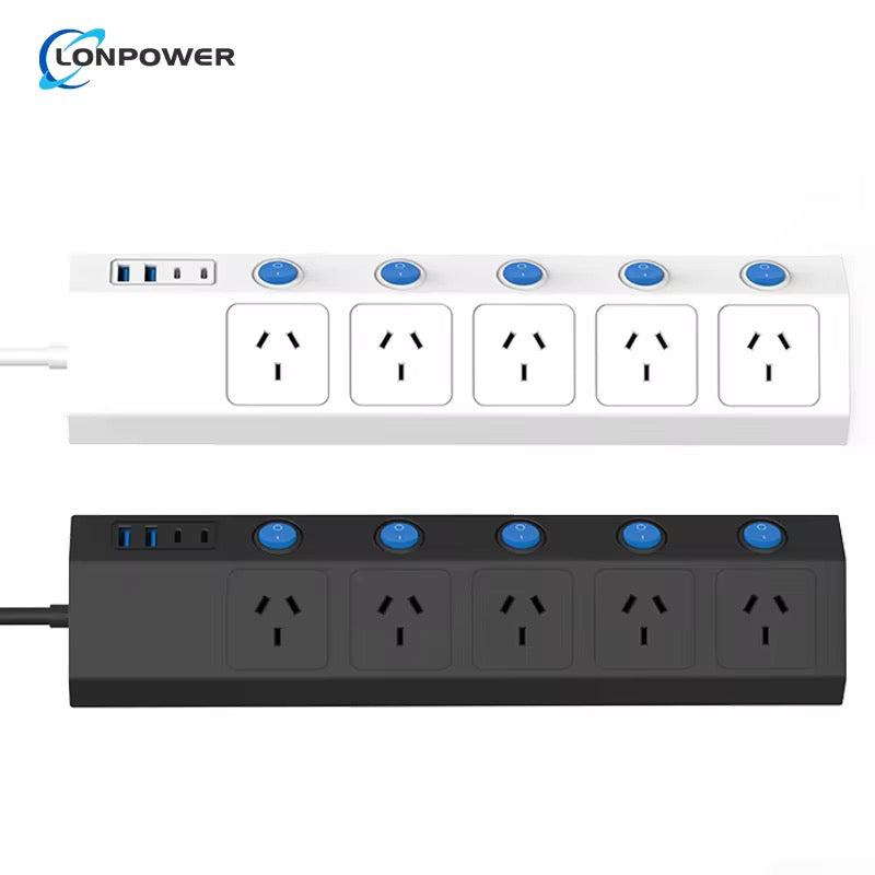 F. Australian certified industrial desktop Extension socket 5 Outlet MOV SERGE PROTECTION IP21 USB-C power Strip