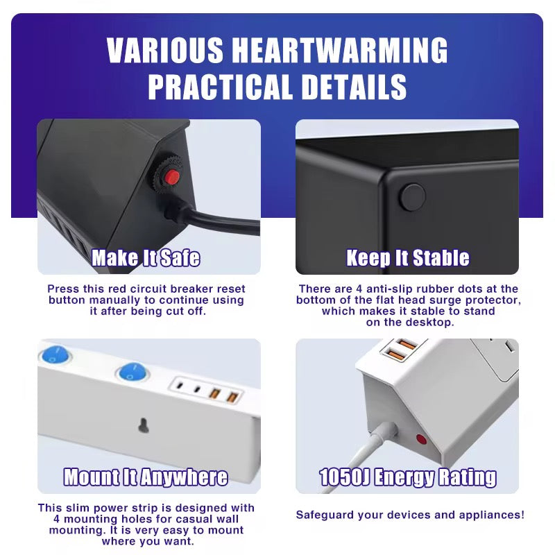 F. Australian certified industrial desktop Extension socket 5 Outlet MOV SERGE PROTECTION IP21 USB-C power Strip